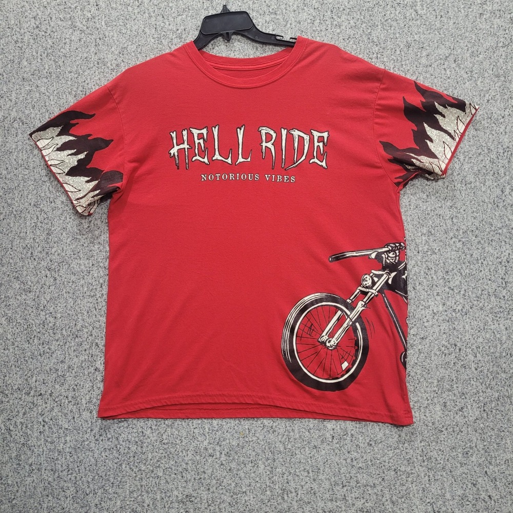 Fresh Laundry Hell Ride Notorious Vibes Red Biker Graphic T-Shirt Mens XL